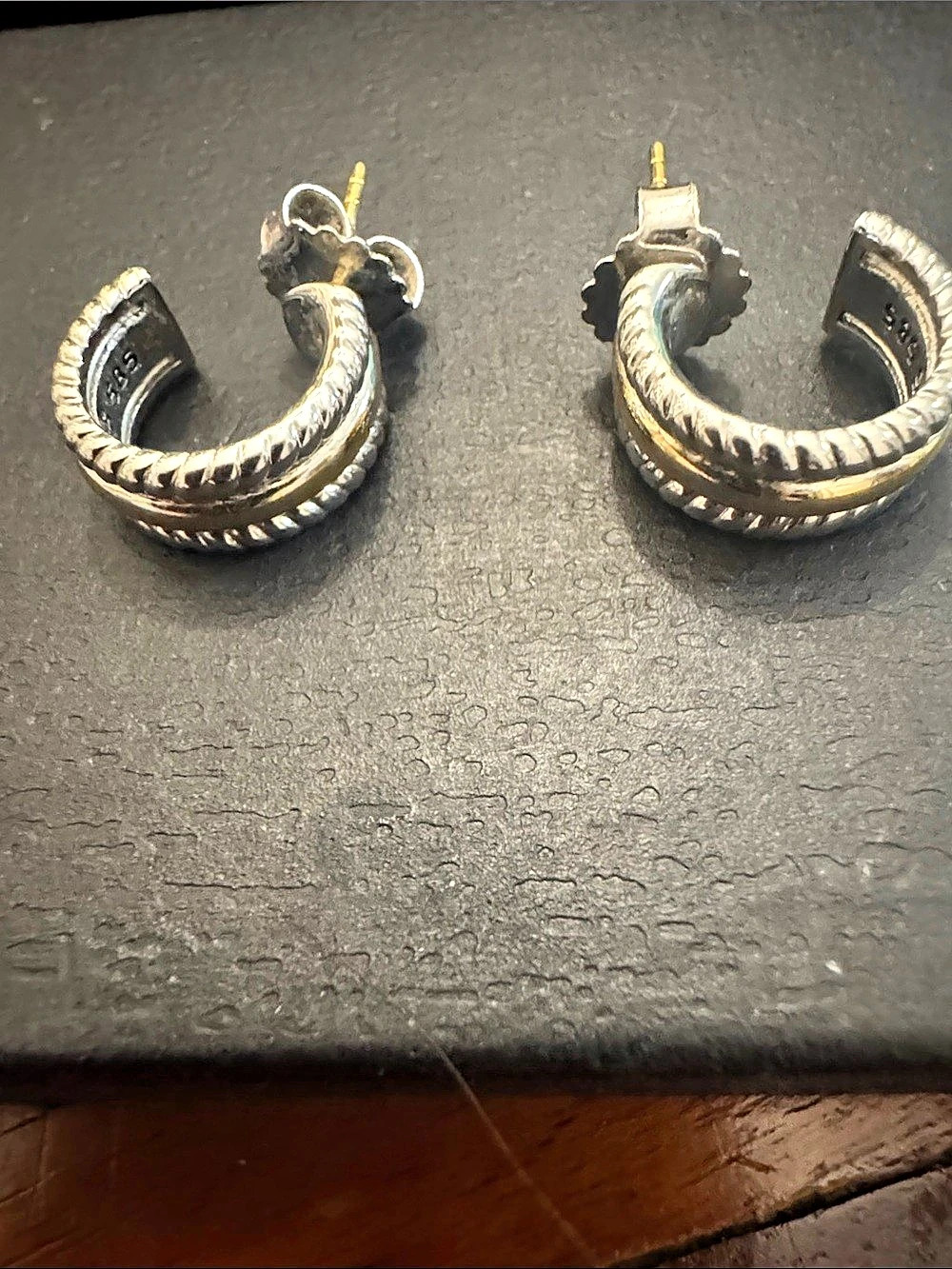 David Yurman Textured Hoop Earrings in Sterling Silver & 14 K Gold